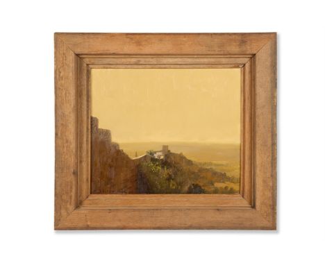 λ CHRIS RIISAGER (BRITISH B. 1961) OBIDOS, THE TOWN WALL, PORTUGAL  Oil on board  Signed and titled (verso) 32.5 x 38.5cm (12