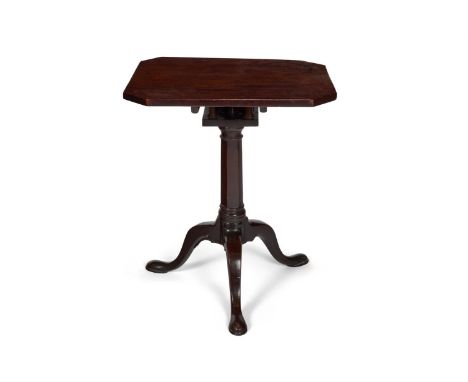 A GEORGE III MAHOGANY TRIPOD TABLE  CIRCA 1760  With a rectangular canted tilt top on a facetted column and cabriole legs wit