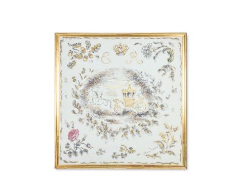 OLIVER MESSEL FOR JACQMAR- A SILK SCARF TO CELEBRATE THE CORONATION OF H.M. QUEEN ELIZABETH II, 1953  Printed on silk, signed