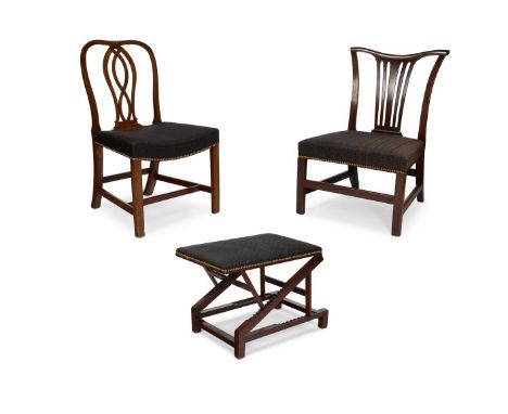 A GEORGE III MAHOGANY SIDE CHAIR  CIRCA 1760  With a yoke toprail  94cm high, 56cm wide, 56cm deep Together with another Geor