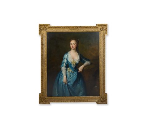 THOMAS HUDSON (BRITISH 1701 - 1779) PORTRAIT OF A LADY WEARING A BLUE DRESS Oil on canvas 124 x 99cm (48¾ x 38¾ in.)Provenanc