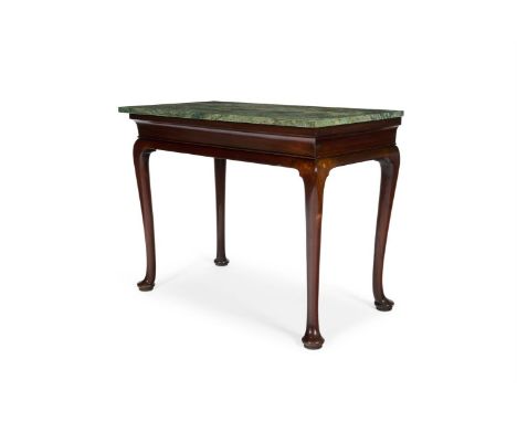 A GEORGE II MAHOGANY SIDE TABLE  CIRCA 1740  With a later green marble top above a cavetto and cushion-moulded frieze on cabr