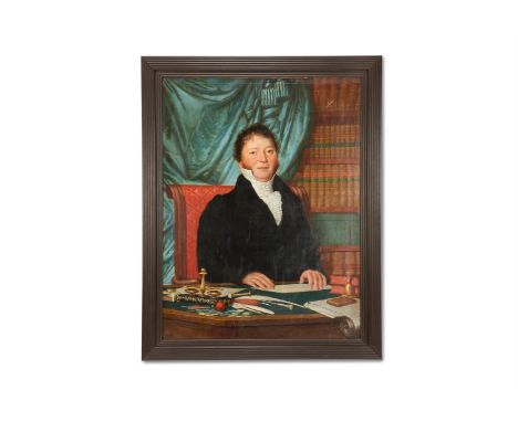 FRENCH SCHOOL (CIRCA 1800) PORTRAIT OF A GENTLEMAN IN HIS LIBRARY Oil on canvas 103 x 78cm (40½ x 30½ in.)   Condition Report