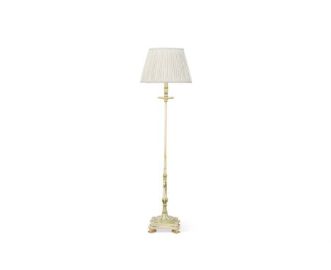 A 'GARRICK' STYLE STANDARD LAMP  20TH CENTURY  Cream and green painted  165cm high overall including shade, 30cm square   Con