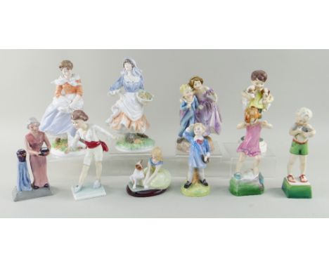 EIGHT ROYAL WORCESTER CHINA FIGURES, including Sister 3149 modelled by Freda Doughty, Friday's Child, Wednesday's Child, Masq