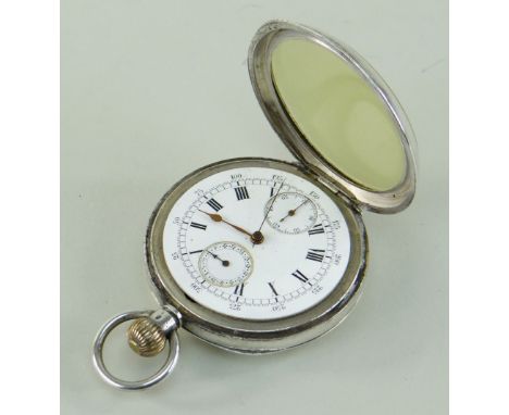 OMEGA SILVER OPEN FACED KEYLESS WIND POCKET WATCH, no. 4333148, Roman dial with outer 300 seconds track, subsidiary seconds a