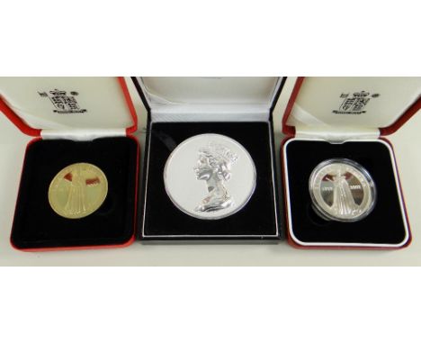 THREE COMMEMORATIVE MEDALS comprising silver 'The Machin Head' portrait medal, together with two Queen's Golden Jubilee medal