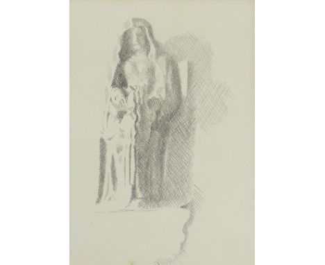 WILLIAM WIELIUM pencil - sketch of a woman in loose robes, inscribed and dated 1971 verso, 16.5 x 12cms