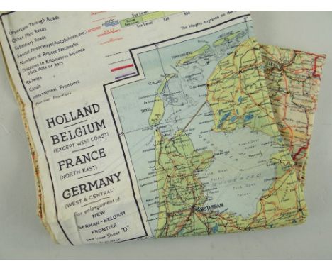 WWII RAF PILOT'S 'ESCAPE' MAP, colour-printed silk of Holland, Belgium, France, Germany, 70 x 70cms