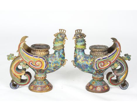 A PAIR OF LARGE CLOISONNE ENAMEL MODELS OF MYTHICAL BIRDS
Late 20th Century, with multicoloured decoration

All items sold as