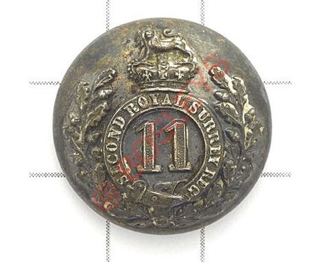 2nd Royal Surrey Militia Victorian Officer’s silvered tunic button. Royal crest atop “Second Royal Surrey Regt” resting in oa