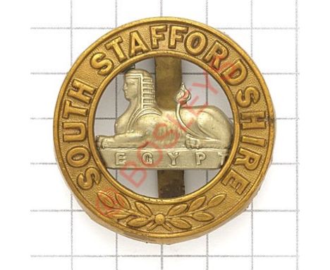 South Staffordshire Regiment post 1881 bi-metal pagri badge. Die-stamped. GC Long slider (clipped) 