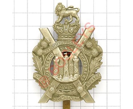 King’s Own Scottish Borderer’s post 1885 Victorian white metal pagri badge. Die-stamped. GC Long slider 
