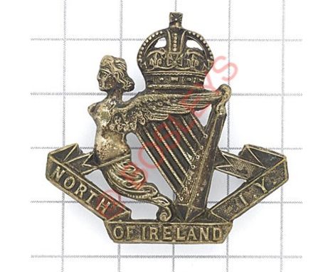 North I0f Ireland Imperial Yeomanry Officer’s pre 1908 cap badge. Die-stamped silver plated example. Crowned Maid of Erin Har