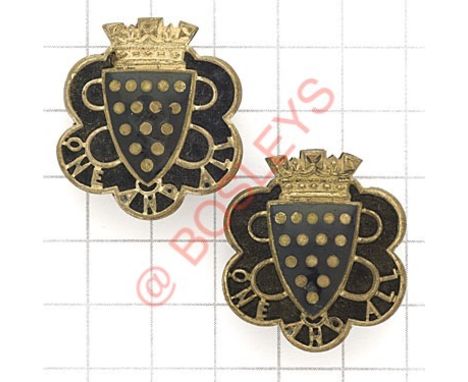 Duke of Cornwall’s Light Infantry pair of Officer’s enamelled collar badges circa 1882-99. Minor damage to one Loops 