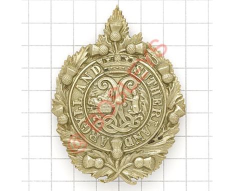 Scottish Argyll & Sutherland Highlanders post 1881 pagri badge. Die-stamped white metal as glengarry badge VGC Long slider 