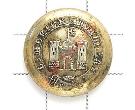 Irish, Limerick Artillery Militia Victorian Officer’s silvered closed back coatee button circa 1854-55. A fine scarce short l