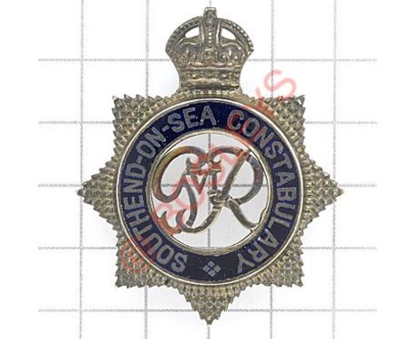 Southend-on-Sea Constabulary GVIR Senior Police Officer’s silver cap badge Die-cast silver and blue enamel crowned star stamp