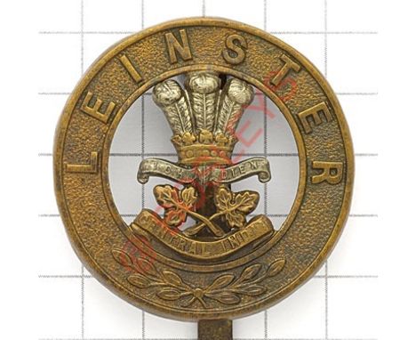 Irish. Leinster Regiment post 1881 bi-metal pagri badge. Die-stamped. GC Long slider 