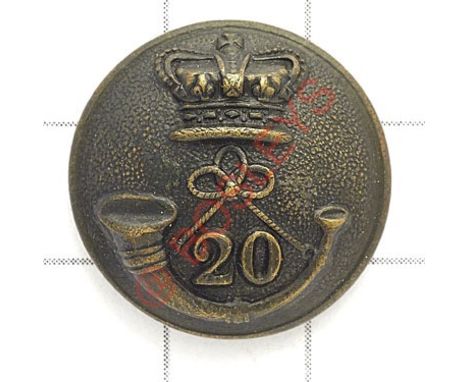 Gloucestershire Rifle Vols Victorian blackened metal tunic button. Crowned strung bugle; ‘20’ lodged between the bugle cords.