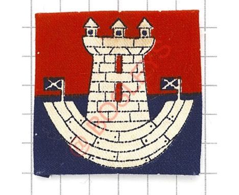 Badge. Scottish. 84th AGRA (Army Group Royal Artillery) rare formation sign circa 1947-50. White tower, from arms of Aberdeen