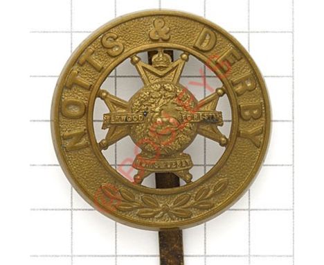 Notts & Derby Regiment (Sherwood Foresters) post 1902 brass pagri badge. Die-stamped. VGC Long slider 