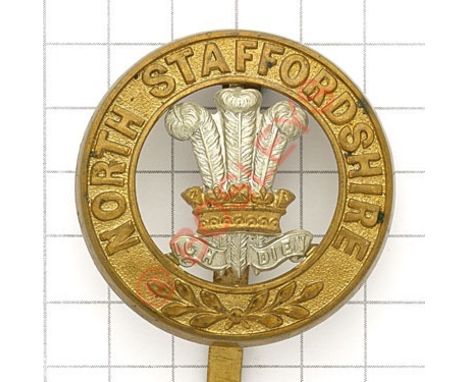 North Staffordshire Regiment post 1881 bi-metal pagri badge. Die-stamped. VGC Long slider 