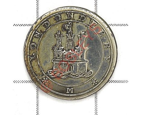 Irish. Londonderry Militia Georgian Officer’s silvered flat back coatee button. Castle within circlet ‘Londonderry M’. Approx