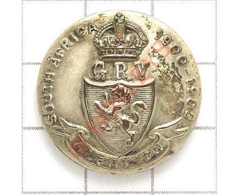 Scottish. Galloway Rifle Vols tunic button circa 1905-08. Scarce short lived white metal. Strung bugle within title strap. Cr