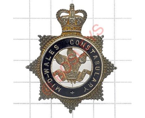 Mid-Wales Constabulary Senior Police Officer’s silver cap badge circa 1953-68. Die-cast silver and blue enamel crowned star s