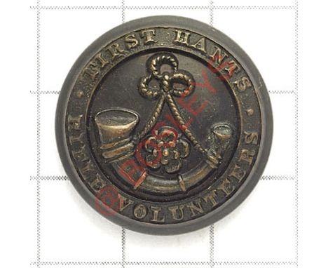 1st Hampshire Rifle Vols Officer’s blackened tunic button. Strung bugle; rose lodged between the bugle cords. All within titl