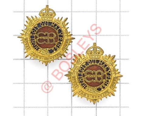 Royal Army Service Corps Edward VIII Officer’s pair of collar badges circa 1936. Rare gilt examples with pierced Garter on bl