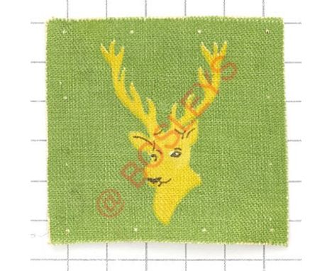 Badge. 91st AGRA (Army Group Royal Artillery) formation sign. Yellow stag’s head printed on green square. HQ Taunton VGC 