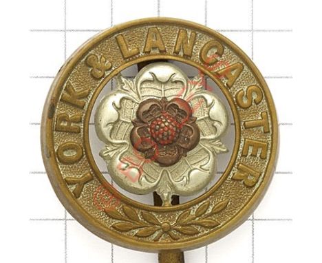 York & Lancaster Regiment post 1881 bi-metal pagri badge. Die-stamped. VGC Long slider 