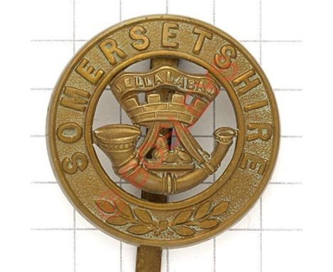Somersetshire Light Infantry post 1881 brass pagri badge. Die-stamped. VGC Long slider 