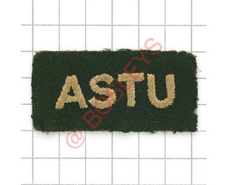Badge. Army Selection and Training unit scarce formation sign. White “ASTU” embroidered on green rectangle. Removed from unif