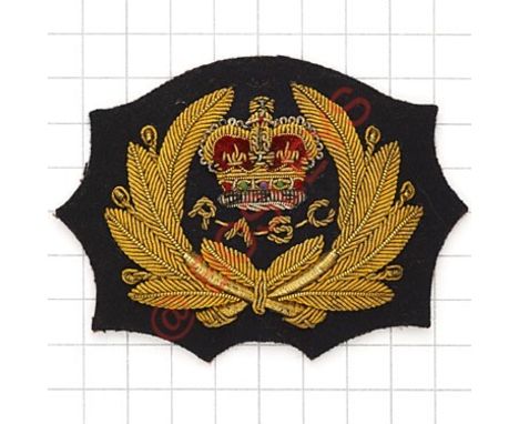 RASC Fleet Officer’s post 1953 bullion cap badge Crown over R-A-S-C resting in laurel wreath VGC 