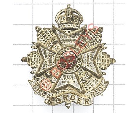 Border Regiment Officer’s silvered and enamel cap badge circa 1905-52. A good die-cast example. Minor service GC Loops 