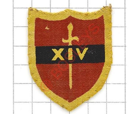 Badge. 3rd Indian Armoured Brigade scarce WW2 formation sign. Small 14th Army shield printed on yellow shield Removed from un