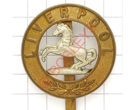 King’s Liverpool Regiment post 1881 bi-metal pagri badge. Die-stamped. VGC Long slider 