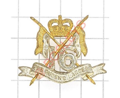 16th/5th Lancers Officer’s post 1953 Officer’s beret badge Silvered and gilt small pattern. Minor service wear / GC Long loop