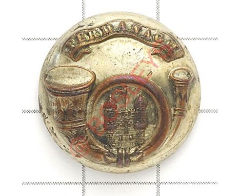 Irish. Fermanagh Light Infantry Militia Officer’s silvered closed back coatee button. ‘Fermanagh’ scroll over curled bugle ho