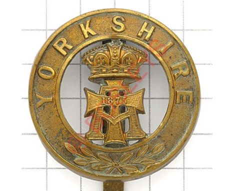 Yorkshire Regiment (Green Howards) post 1881 brass pagri badge. Die-stamped. VGC Long slider 