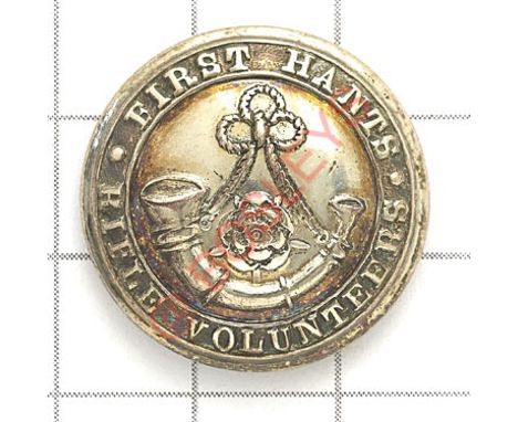 1st Hampshire Rifle Vols Officer’s silvered tunic button. Strung bugle; rose lodged between the bugle cords. All within title