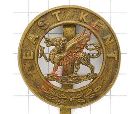 East Kent Regiment (The Buffs) post 1881 brass pagri badge. Die-stamped. VGC Long slider 
