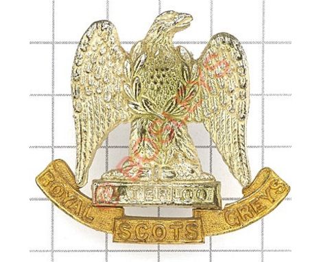 Royal Scots Greys Officer’s silvered and gilt cap badge. A fine die-cast example. The eagle is borne by the Regiment to comme