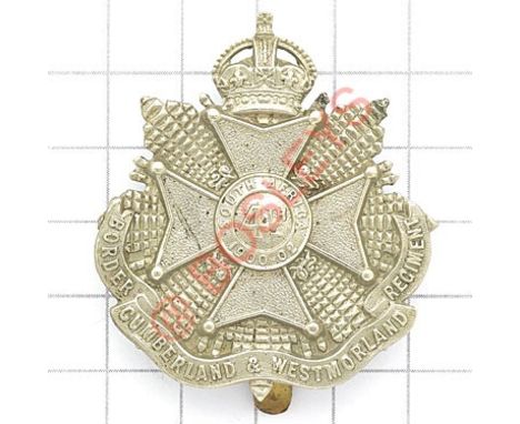 4th (Cumberland & Westmorland) Bn. Border Regiment post 1908 OR's cap badge. Scarce die-stamped white metal example. (KK 1725