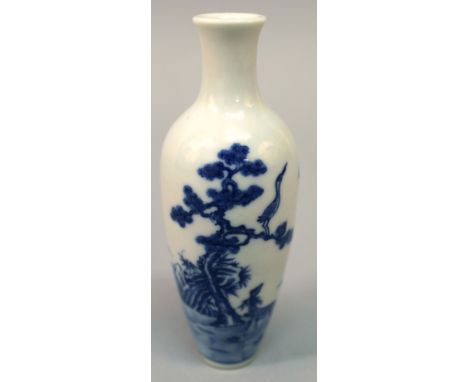 A SMALL CHINESE BLUE & WHITE PORCELAIN VASE, finely decorated with various animals in a continuous fenced landscape scene, th