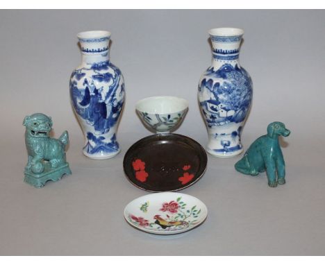 A NEAR PAIR OF 19TH CENTURY CHINESE BLUE & WHITE BALUSTER-FORM PORCELAIN VASES, each base with a four-character Kangxi mark, 