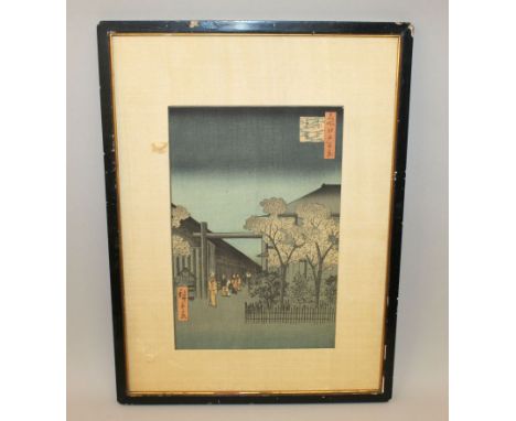 ANOTHER FRAMED JAPANESE FRAMED WOODBLOCK PRINT BY HIROSHIGE, circa 1856 or later, possibly a later version by Hiroshige II, D